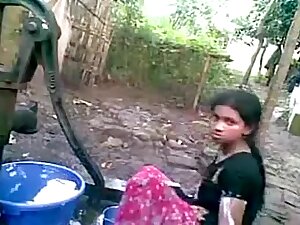 village beauty bathing outdoor and took a self