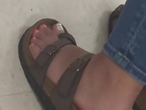 candid feet in Birkenstockâ€™s in class