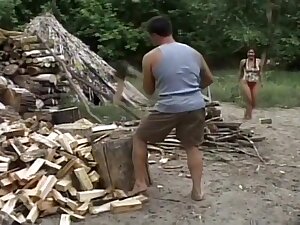 Hung Stud Splits Wood And Teen's Pussy