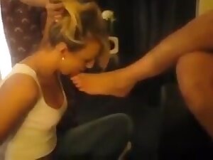 Wife and friends make white slut kiss feet