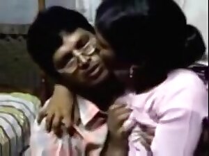 Indian guy makes out with a maid and licks her natural tits