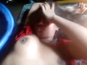Red Sari Aunty Boobs Pressed