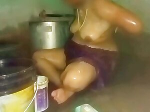 Indian Aunty Bathing In Village Home