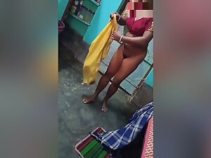 Today Exclusive- Boudi Wearing Cloths After Bathing