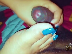 Blue Toenails Footjob Cum On Feet