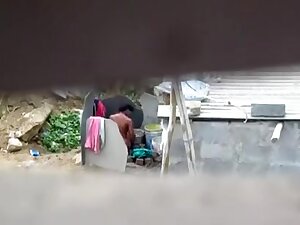 Aunty Bathing Nude In Outdoor Her Man Helping Captured