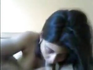 Indian girl sucking on hard cock of her bf and gets tight pussy fucked